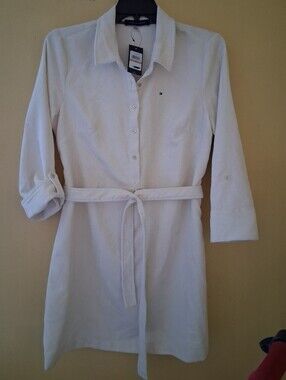Tommy Hilfiger Cream Button-Front Shirt Dress with Waist Tie